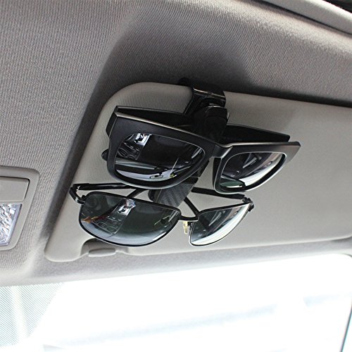 FineGood Juego de 2 soportes para gafas de sol para coche, con clip para tarjetas, color negro