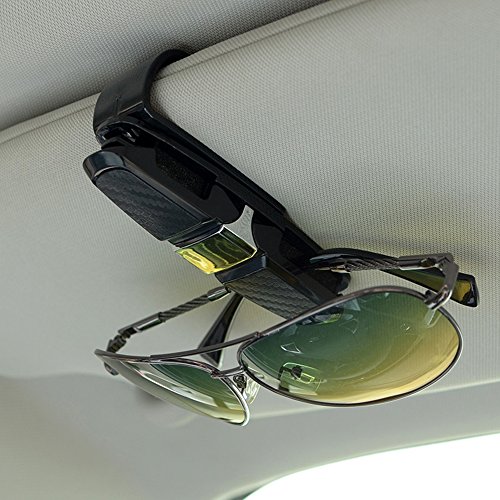 FineGood Juego de 2 soportes para gafas de sol para coche, con clip para tarjetas, color negro