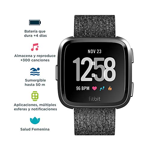 Fitbit Versa - Reloj Deportivo Smartwatch - Edición Especial - Unisex Adulto, Gris, S/P + L/G