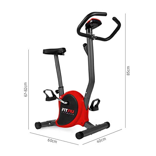 FITFIU Fitness BEST-100 Bicicleta estática compacta color Rojo, regulable en 8 niveles de resistencia, sillín ajustable en altura y pantalla LCD, Entrenamiento fitness en casa