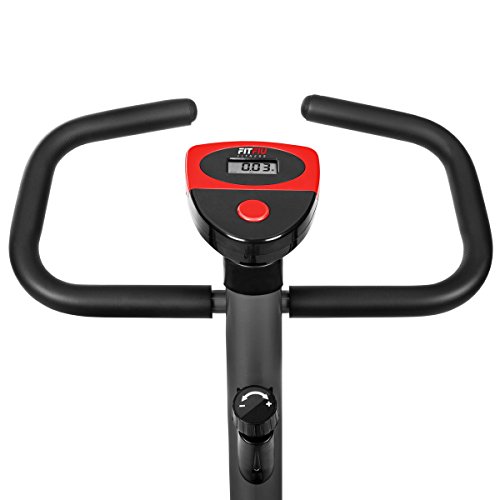 FITFIU Fitness BEST-100 Bicicleta estática compacta color Rojo, regulable en 8 niveles de resistencia, sillín ajustable en altura y pantalla LCD, Entrenamiento fitness en casa