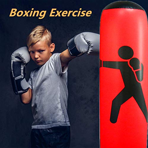 FOYOCER Saco de Boxeo Hinchable de Niños Saco de Arena Inflable de Pie para Practicar Karate MMA Bolsa de Boxeo Fitness para Nniños 61”(Bomba de Aire & Pegatinas de Reparación Incluidas) (Rojo)