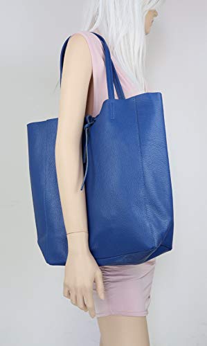 Girly Handbags Tapa Abierta bolso de cuero genuino (Azul Real)