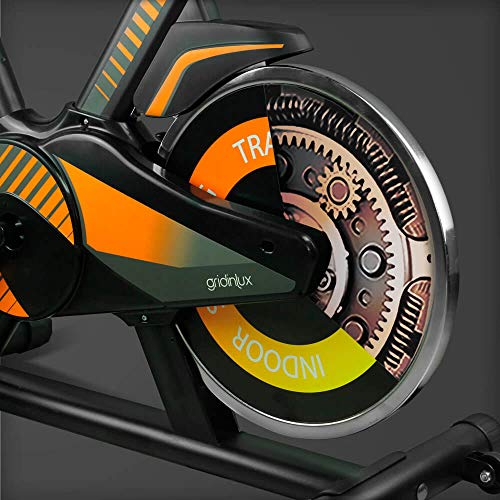 gridinlux. Trainer Alpine 6000. Bicicleta Spinning Pro Indoor. Volante de Inercia 10 kg, Nivel Avanzado, Sistema de Absorción de Impactos, Pantalla LCD, Fitness