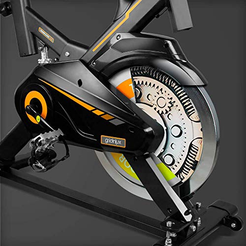 gridinlux. Trainer Alpine 7000. Bicicleta Spinning Pro Indoor. Volante de Inercia 15 kg, Nivel Avanzado, Sistema de Absorción de Impactos, Pantalla LCD, Fitness