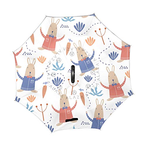 hengpai Bonito conejo de dibujos animados de conejo de danza de rábano invertido del revés paraguas de coches unigue resistente al viento a prueba de rayos UV doble capa para mujeres