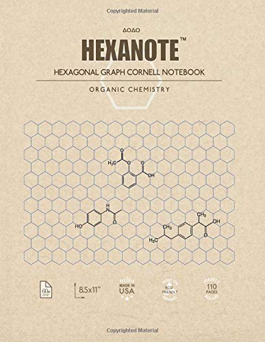 HEXANOTE - Hexagonal Graph Cornell Notebook - Organic Chemistry: 110 pages large hexagonal graph paper notebook for drawing organic chemistry ... style with top and side margins for notes.