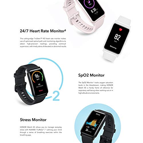 HONOR Watch ES Smartwatch Reloj Inteligente de Deporte 5ATM de Pantalla 1,64" con Monitor de Pulsómetro, Blood Pressure y Sueño Pulsera de Actividad Fitness Tracker Unisex Android iOS (Negro)