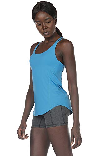 icyzone 2 en 1 Camiseta de Tirantes para Mujer Cruzado-Cruzado Strappy Chaleco Deportivo Fitness (L, Azul)