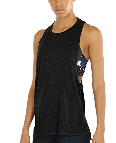 icyzone Sueltas y Ocio Camiseta sin Mangas Camiseta de Fitness Deportiva de Tirantes para Mujer (S, Negro)