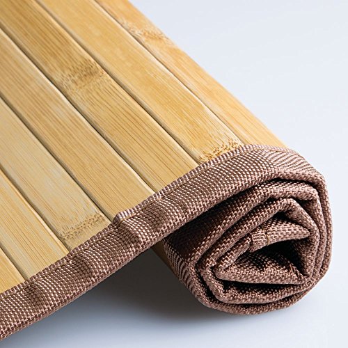 iDesign Alfombra antideslizante, alfombra de madera de bambú de tamaño pequeño, alfombrilla de baño, cocina y pasillo repelente al agua, marrón claro
