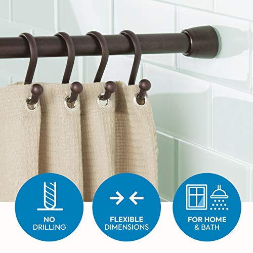 iDesign Barra para cortinas de ducha (127-221 cm), soporte para cortinas de baño de tamaño largo y de metal, barra telescópica extensible para instalar sin taladro, color bronce