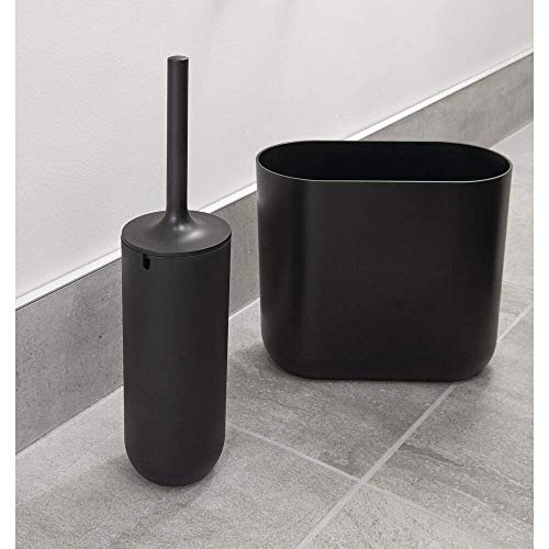 iDesign Escobilla de baño con soporte, juego de WC estrecho de plástico, escobillero independiente y cepillo de baño con cerdas de silicona, negro