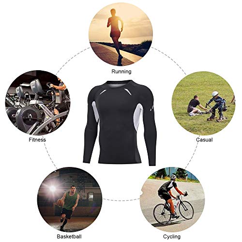 JEPOZRA Camiseta Deporte Hombre Manga Larga Compresión Camisetas Basicas Transpirable para Fitness Running Ciclismo Correr Gym Entrenamiento (Negro, M)