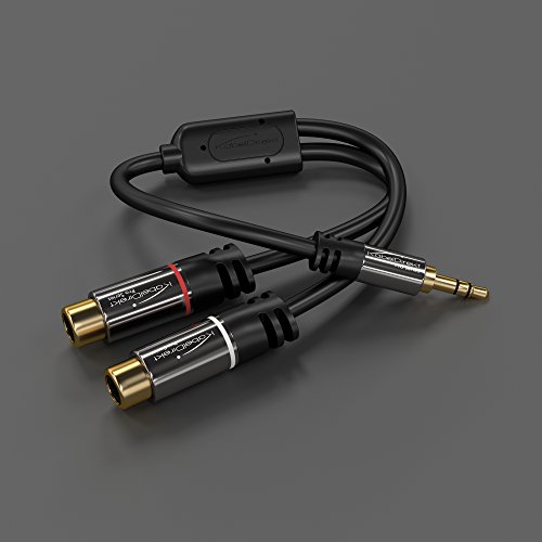 KabelDirekt 0,2m Adaptador Coaxial Audio Estéreo, (1 Conector 3.5 mm Jack Macho a 2 Conectores RCA Hembra, para la conexión de Cables RCA de 3.5mm), Pro Series