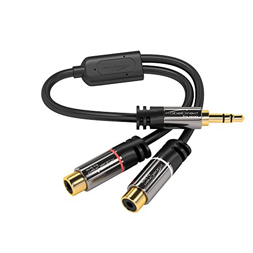 KabelDirekt 0,2m Adaptador Coaxial Audio Estéreo, (1 Conector 3.5 mm Jack Macho a 2 Conectores RCA Hembra, para la conexión de Cables RCA de 3.5mm), Pro Series