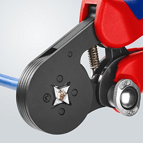 KNIPEX 97 53 04 Alicate autoajustable para entallar punteras de acceso lateral bruñido con fundas en dos componentes 180 mm