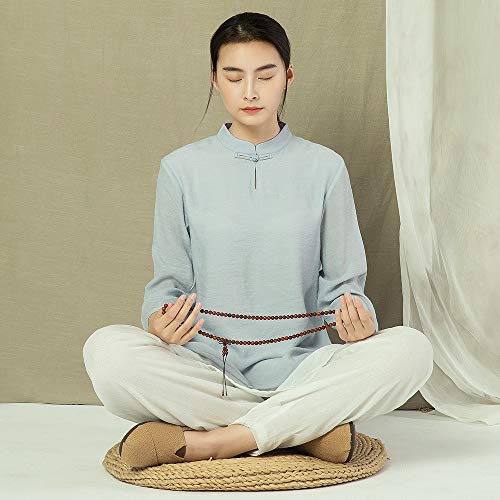 KSUA Traje de Tai Chi para Mujer Traje de meditación Tradicional Zen Chino Ropa de Artes Marciales Kung Fu Ejercicios matutinos Ropa, Gris EU S/Etiqueta M