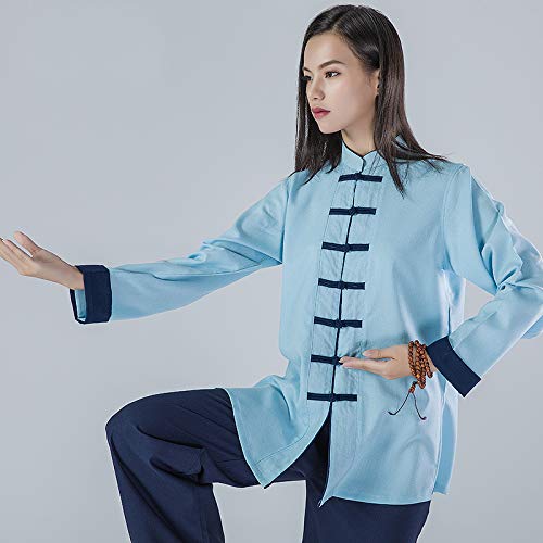 KSUA Uniforme de Artes Marciales para Mujeres Tai Chi Traje Ropa de Kung fu China Ropa de algodón Wing Chun Zen Meditación, Azul EU S/Etiqueta M