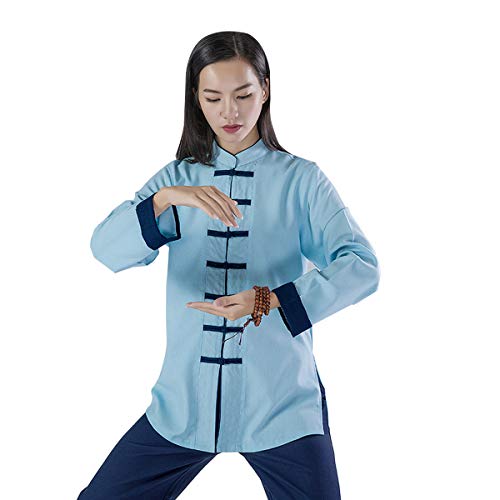 KSUA Uniforme de Artes Marciales para Mujeres Tai Chi Traje Ropa de Kung fu China Ropa de algodón Wing Chun Zen Meditación, Azul EU S/Etiqueta M