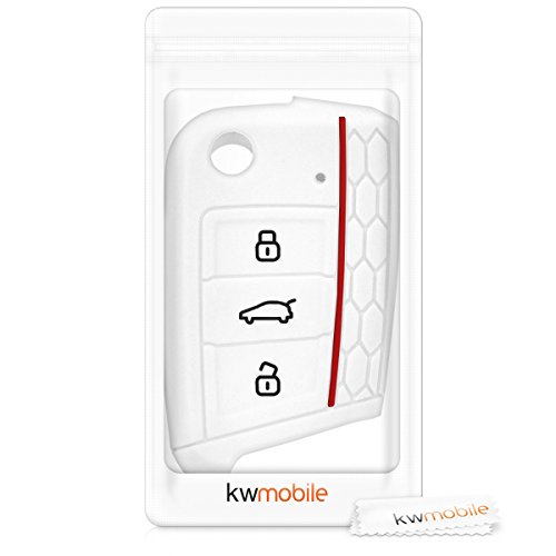 kwmobile Funda de Silicona Compatible con VW Golf 7 MK7 Llave de Coche de 3 Botones - Carcasa Suave de Silicona - Case Mando de Auto Blanco