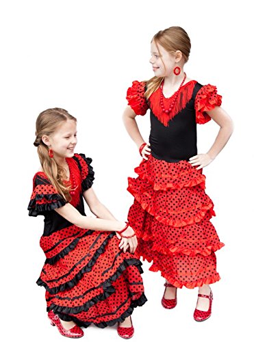 La Senorita Vestido Flamenco Sevillana Español Traje de Flamenca chica/niños rojo negro