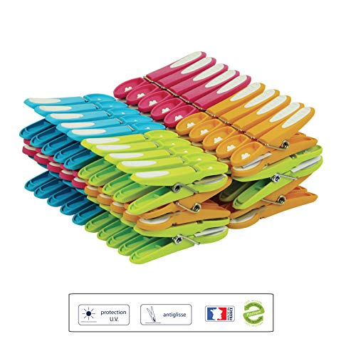 LAGUELLE – 60 pinzas de ropa antideslizantes – Fabricación francesa – surtidos verde, azul, naranja y rosa