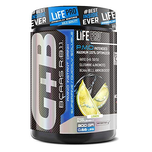 Life Pro BCAA 8:1:1 con glutamina Ajinomoto para el aumento y recuperación muscular – Aminoácidos ramificados BCAA y glutamina para evitar el catabolismo y la fatiga muscular – 300 gr – Sabor limón