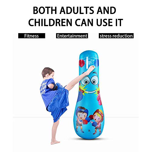 LncBoc Saco de boxeo para niños de 125 cm, juguete de boxeo de pie libre para niños, bolsas de boxeo de fitness independientes, bolsa de boxeo pesada, bolsa de velocidad para niños MMA (azul)