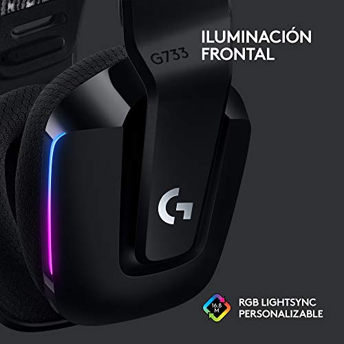 Logitech G G733 - Auriculares con Micrófono Inalámbricos, para Gaming con Diadema con Suspensión, Lightspeed, RGB Lightsync, Tecnología de Micrófono Blue VO!CE, Negro