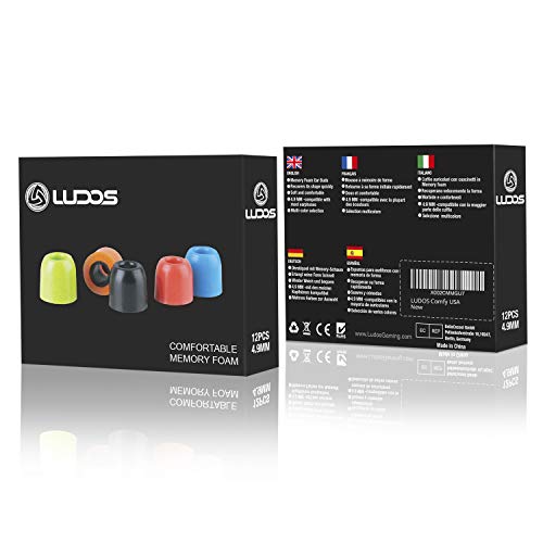 LUDOS COMFY Almohadillas de Espuma Viscoelástica para Auriculares, 12 Almohadillas de Nueva Generación, Lavables, Duraderas y muy Resistentes, 4,9 mm