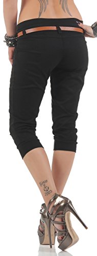 Malito Capri-Pantalones con imitación de Cuero cinturón 5398 Mujer (XL, Negro)