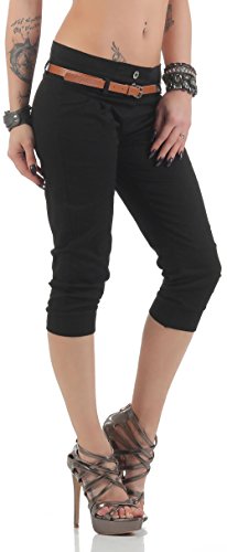 Malito Capri-Pantalones con imitación de Cuero cinturón 5398 Mujer (XL, Negro)