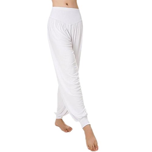 MEISHINE® Mujer Pantalones de Yoga Algodón Modal Harem Pantalón Polainas por Danza, Yoga, Ganduleado, Fitness - Muy Suave (Size S, Blanco)