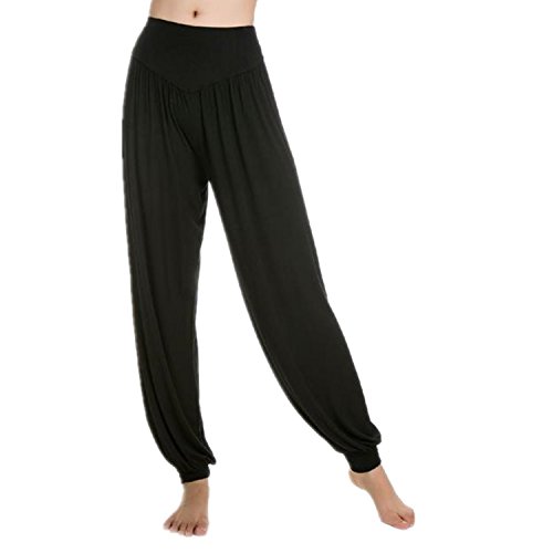 MEISHINE® Mujer Pantalones de Yoga Algodón Modal Harem Pantalón Polainas por Danza, Yoga, Ganduleado, Fitness - Muy Suave (Size XXL, Negro)