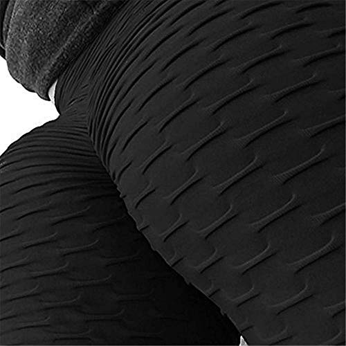 Memoryee Panal arrugado para nalgas de las mujeres leggings Levante los pantalones de yoga de cintura alta Elegante con gimnasio de control de la barriga/Black/S