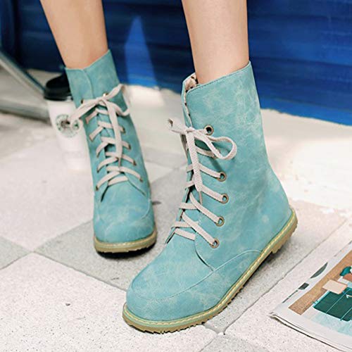 Minetom Botas, Botas de Mujer Zapatos Confort Pisos Lace Up Calzado de Punta Redonda Azul EU 43