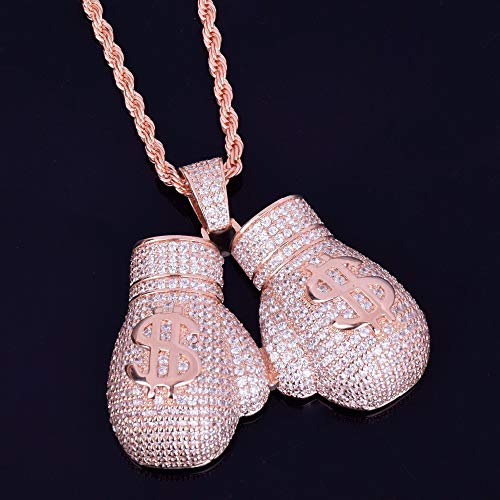 Moca Jewelry Iced Out - Collar con colgante de guante de boxeo chapado en oro de 18 quilates con diamantes de imitación de hip hop y rapero para hombres y mujeres