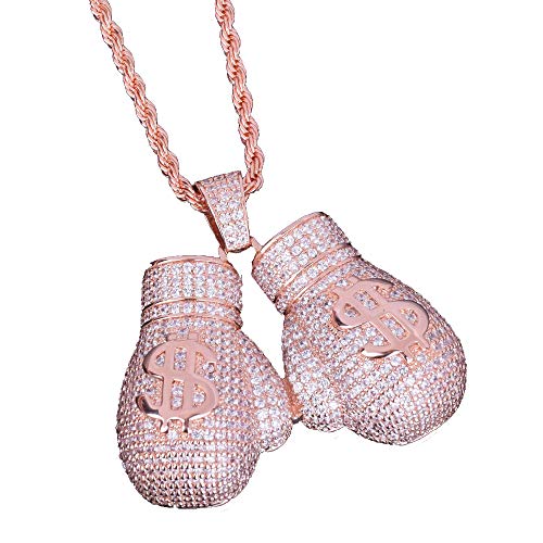 Moca Jewelry Iced Out - Collar con colgante de guante de boxeo chapado en oro de 18 quilates con diamantes de imitación de hip hop y rapero para hombres y mujeres