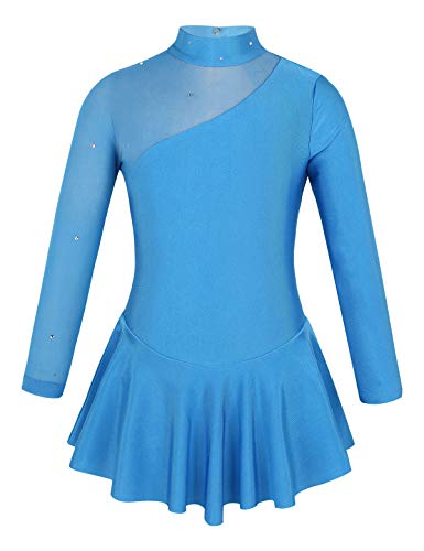 MSemis Vestido de Patinaje Artistico para Niñas Maillot Tutú Princesa de Danza Ballet Leotardo Gimnasia Ritmica con Falda Plisada Body de Bailar Azul 12 años