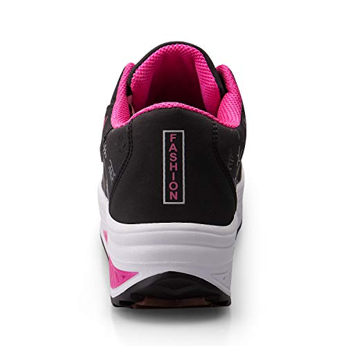Mujer Adelgazar Zapatos Sneakers para Caminar Zapatillas Aptitud Cuña Plataforma Zapatos（36,Negro