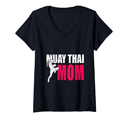 Mujer Muay Thai Mamá Regalo Kickboxing MMA Muay Thai Camiseta Cuello V