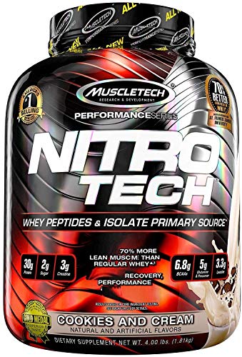 Muscletech Suplemento para Deportistas Nitro Tech Performance Series, Sabor de Cookies & Cream - 1800 gr