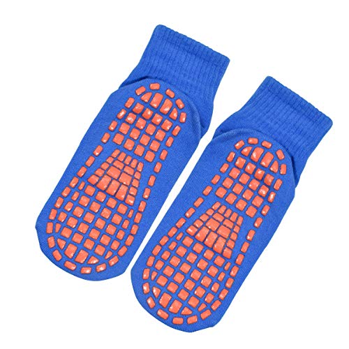 NATUCE Calcetines Deporte 2 Pares Calcetines Antideslizantes para Hombre Mujer Algodón Transpirable Calcetines Deportivos para Pilates Yoga Fitness Gimnasia (Gris/Azules, S/M (EU 36-40))