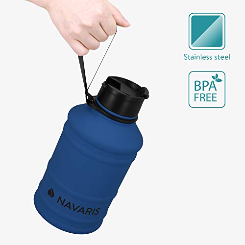 Navaris Botella de Agua de Acero Inoxidable - Cantimplora XXL de Metal de 2.2 L - Garrafa para Bebidas sin BPA para Deporte Camping Gimnasio Oficina