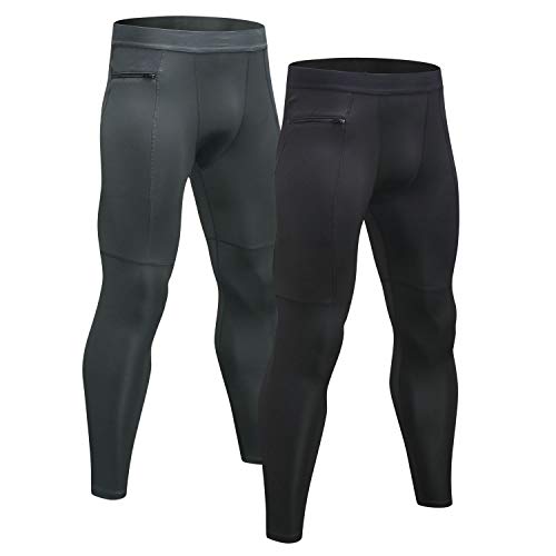 Niksa Mallas Hombre Running Leggings Deporte Pantalones Largos de Compresión Negro Gris Medium