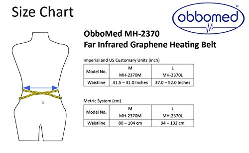ObboMed MH-2370M Faja Térmica de Infrarrojo Lejano, Nueva Tecnología de Grafeno, USB 5V 10W, 16 Imanes, Longitud de Onda: 6-12 μm (Rango Saludable: 4-14 μm) - Talla M : Tamaño Cintura 80-104 cm