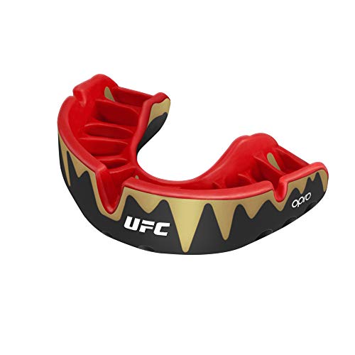 OPRO Protector bucal UFC Adulto para MMA, Boxeo, BJJ, Karate y Otros Deportes de Combate - 18 Meses de garantía Dental (Negro, Nivel de Protección: Platino)
