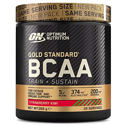 Optimum Nutrition ON Gold Standard BCAA Polvo, Suplementos Deportivos con Aminoacidos, Vitamina C, Zinc, Magnesio y Electrolitos, Fresa y Kiwi, 28 Porciones, 266g, Embalaje Puede Variar