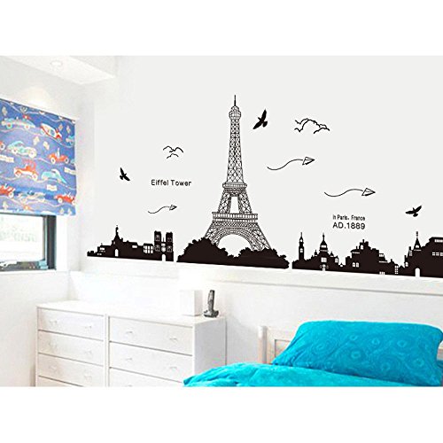 Pegatina de pared vinilo adhesivo decorativo para cuartos, dormitorio,cocina, ... vista de Paris Torre Eiffel Color Negro OPEN BUY